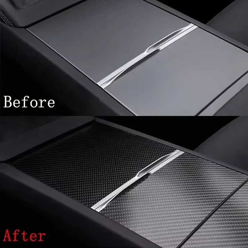 For Tesla Model 3 Highland 2024 Center Console Panel Cover 100% Real Carbon Fiber Anti-scratch Panel Protective Push-pull Use