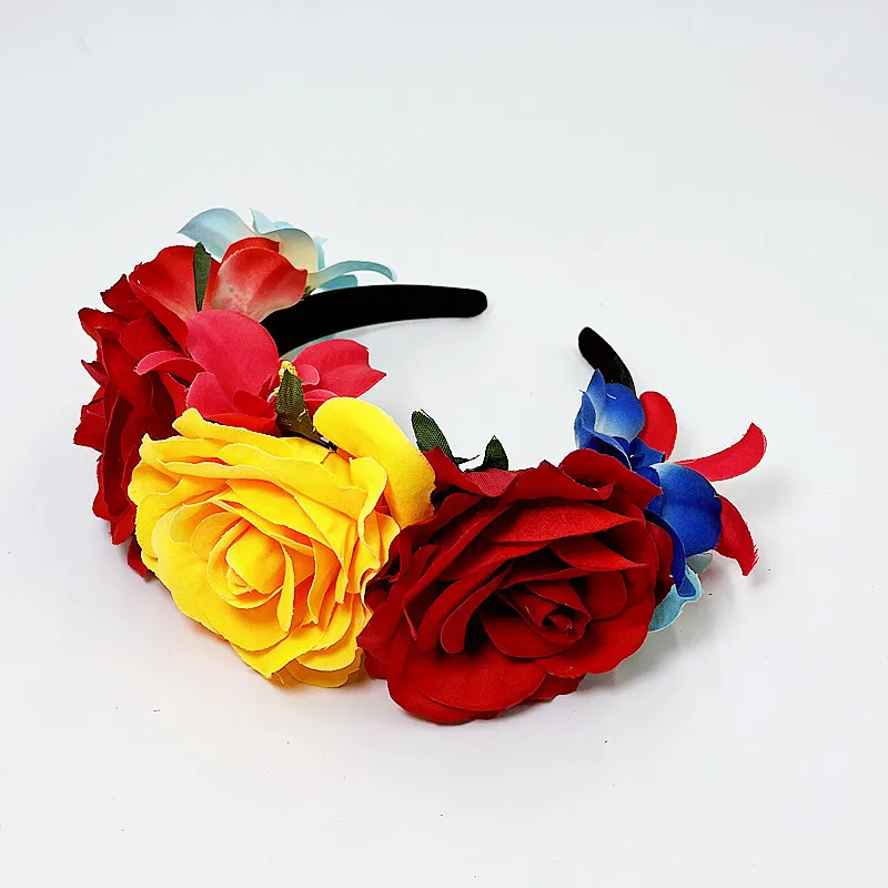 Simulated Rose Hairband Mexican Masquerade Ball Wreath Carnival Hair Accessories Festival Party Dressing Headband 2024 New