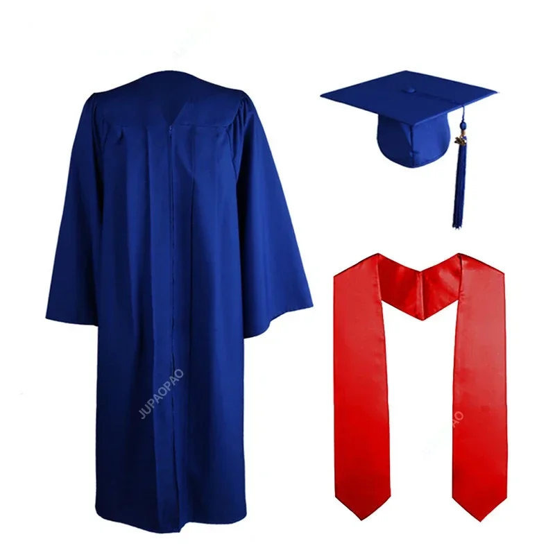 Uniforme académique pour hommes et femmes, chapeaux de graduation, ensembles de robes pour adultes, châle rouge, jaune et rose, quel que soit