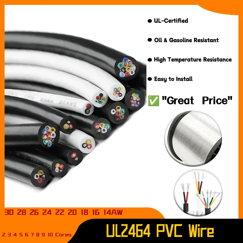 

Channel Audio Power Cable Copper Wires 2/5/10m UL2464 PVC Wire 30 28 26 24 22 20 18 16 14AWG Multi-Core 2 3 4 5 6 7 8 9 10 Cores