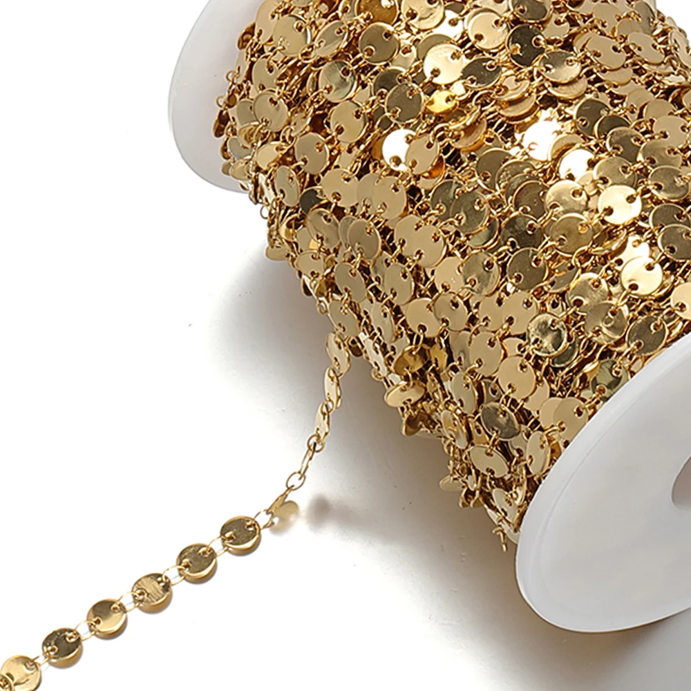 1meter Stainless Steel Round Sequins Chains Gold Color Cable Chain for Jewelry Making DIY  Accessories