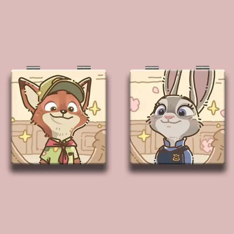 Adorable Foldable Dual-Sided Mirror Zootopia Nick Judy Portable Compact Makeup Mirror Student Travel Essential Cosplay Accessory