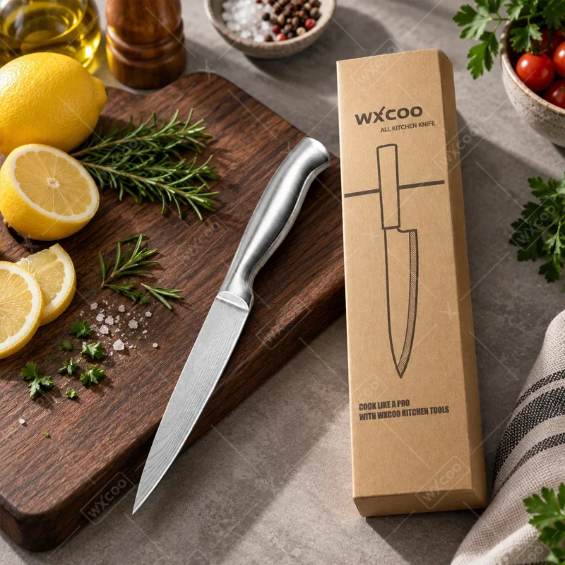 WXCOO Damascus Laser Pattern 5inch Fruit Utility Knife Chef Fruit Paring Knife Meat Cleaver Cooking Kitchen Knife with Box