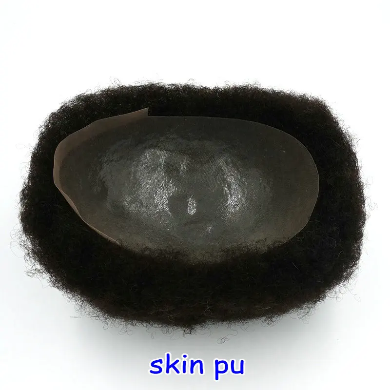 

Афро парик с маленькими завитками, протез для волос, натуральный черный, полностью поли, тонкая кожа, парик для чернокожих мужчин