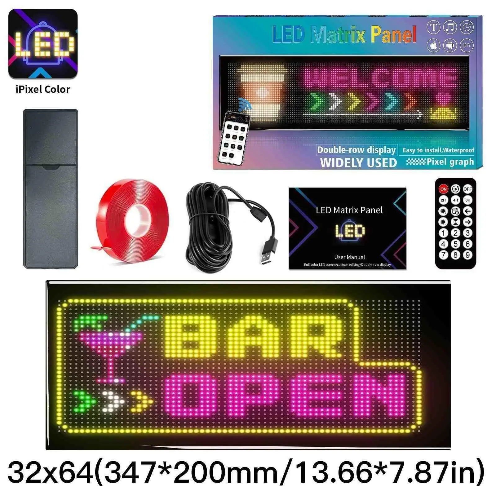 Dual row LED matrix panel hard screen LED car sticker with double row display featuring amazing effects