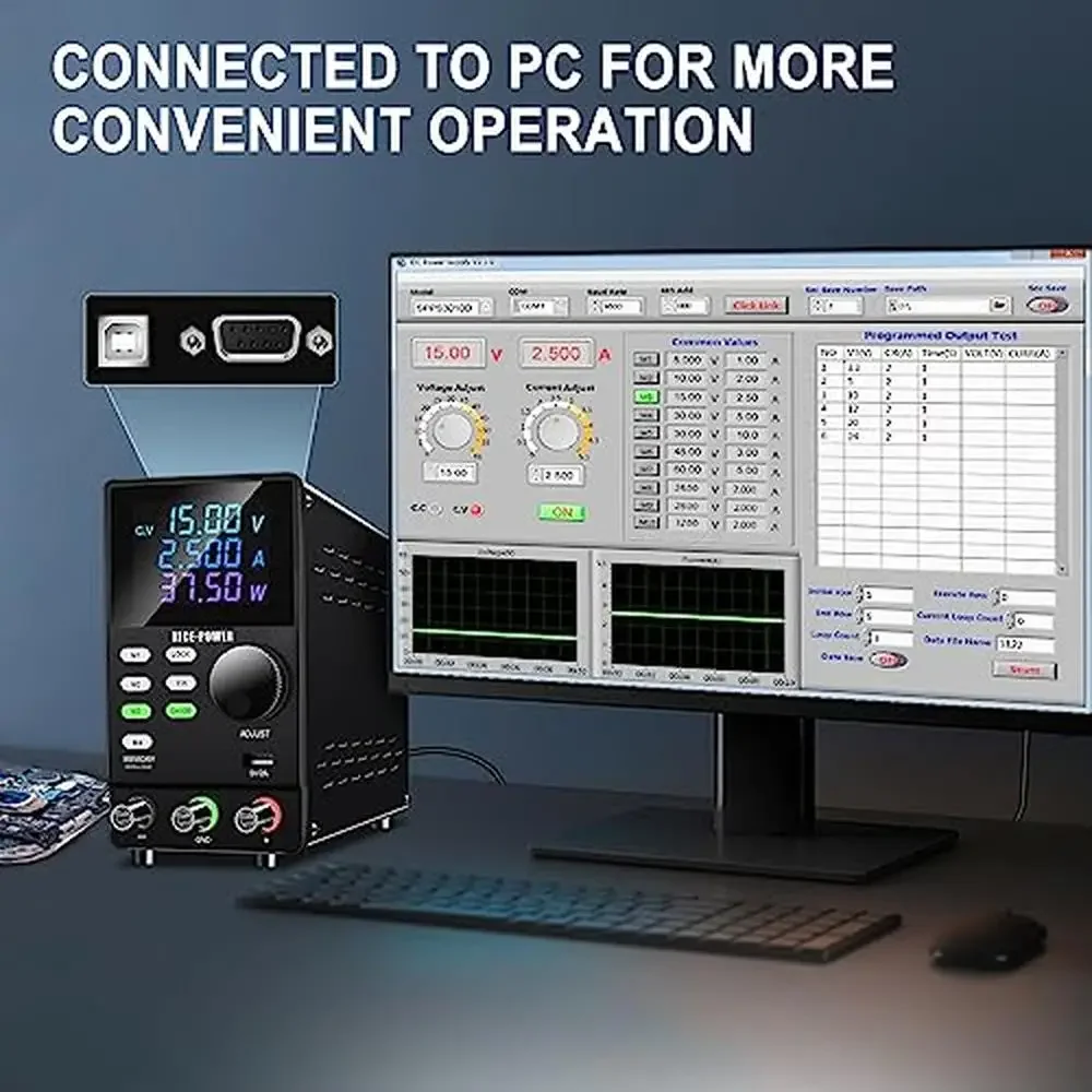 Adjustable Lab Bench DC Power Supply 300V 1A Programmable High Voltage Regulated RS232 USB Encoder Software Protection Cable Kit