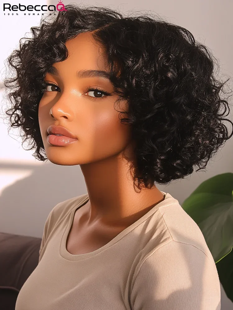 

Deep Wave Short Bob 4x1 Lace Curly Wig Human Hair Wig For Women Natural Black Color Human Hair Cheap Wig Easy Wear