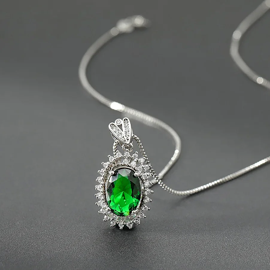 Green EmeraldDiamond Pendant Real 925 Sterling Silver Charm Party Wedding Pendants Necklace for Women Jewelry