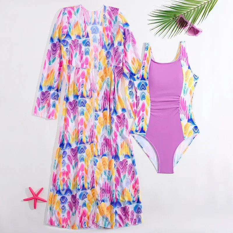

2025 Wavy One Piece Swimsuit Women Swimwear Sexy Push Up Swimming Suit with Kimono Monokini Bodysuit Beach Wear Bathing Suits