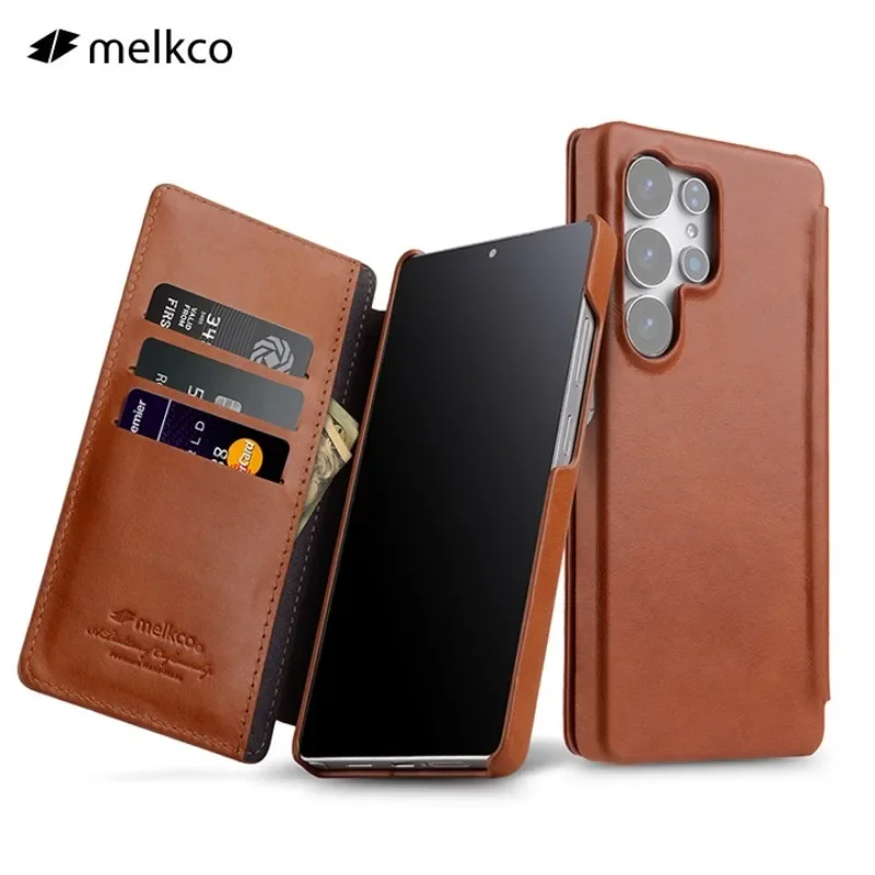 

Melkco Genuine Cowhide Oil Wax Leather Case for Samsung Galaxy S25 Ultra S25U 5G Luxury Premium Card Wallet Flip Phone Cover