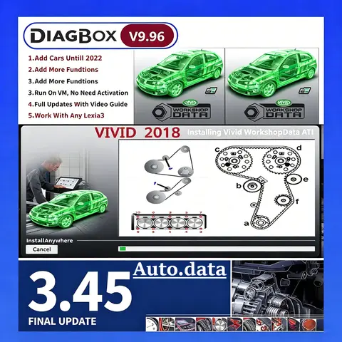 3 IN 1 Auto Data 3.45 + Diagbox 9.96 Vivid Workshop Car Repair Auto Diagnostic Virtual Box Data Car Tool  Technical Information