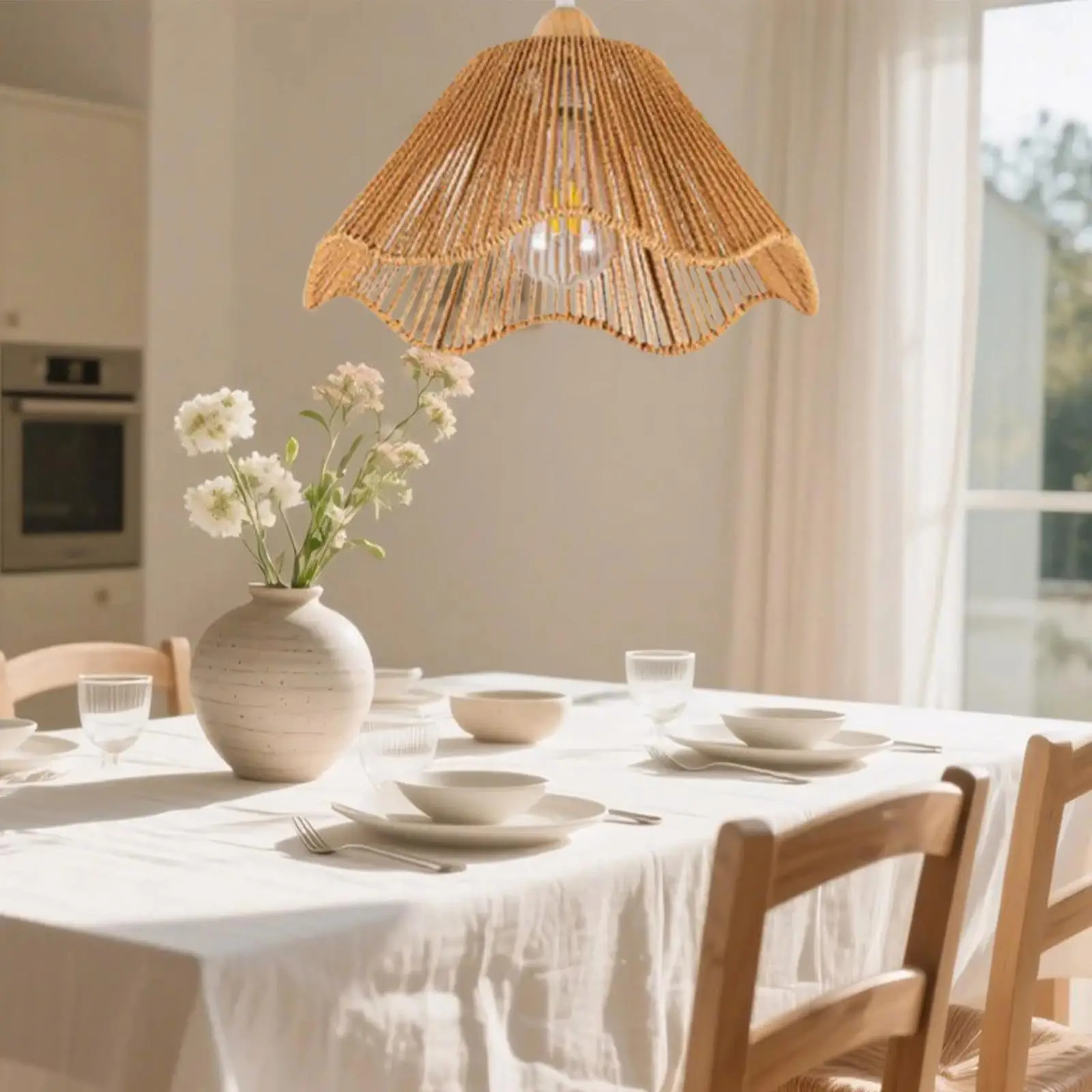 Woven Lampshade Ceiling Lantern Cover Accessories Replacement Boho Light Shade Hanging Lamp Shade for Teahouse Dining Table