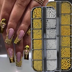 1050Pcs Silver Gold Caviar Beads Nail Charms 0.8/1/1.5/3mm Mini Metal Gold Silver 3D Beads Mixed-Size Micro Caviars Round Bead