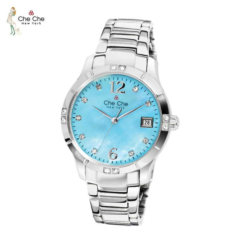 

CHECHE Stainless Steel Quartz Women Watch Fashion Diamond Luxury Leather Calendar Watches for Girl Crystal lady Watch CC002