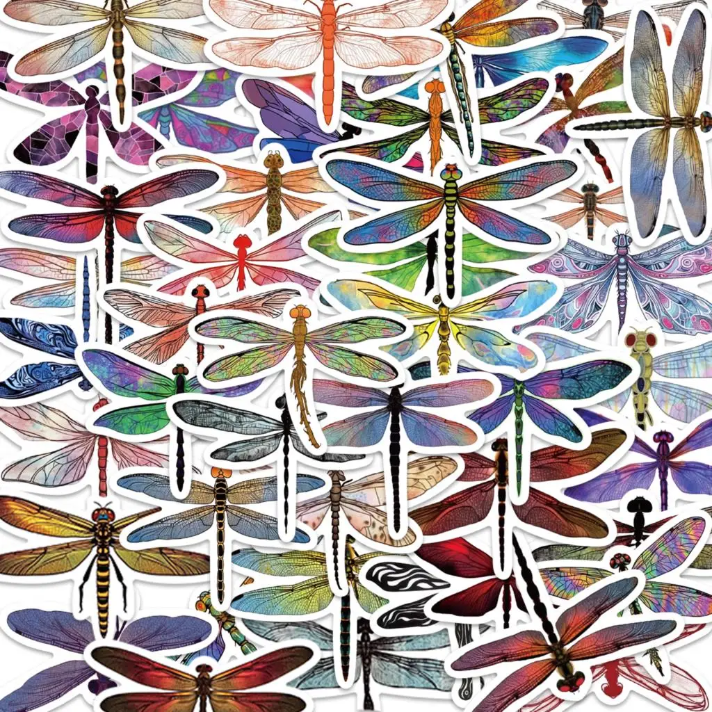 

10/53PCS Dragonfly 3D Colorful Stickers Pack DIY Diary Skateboard Motorcycle Suitcase Stationery Decals Decor Phone Laptop Toys