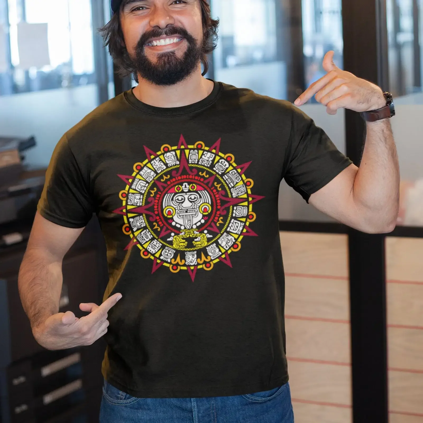 T-shirt Tonatiuh avec impression artistique du calendrier aztèque, fierté mexicaine, vintage, délavé, graphique doux, légèrement décontracté, pour un usage quotidien, élégant