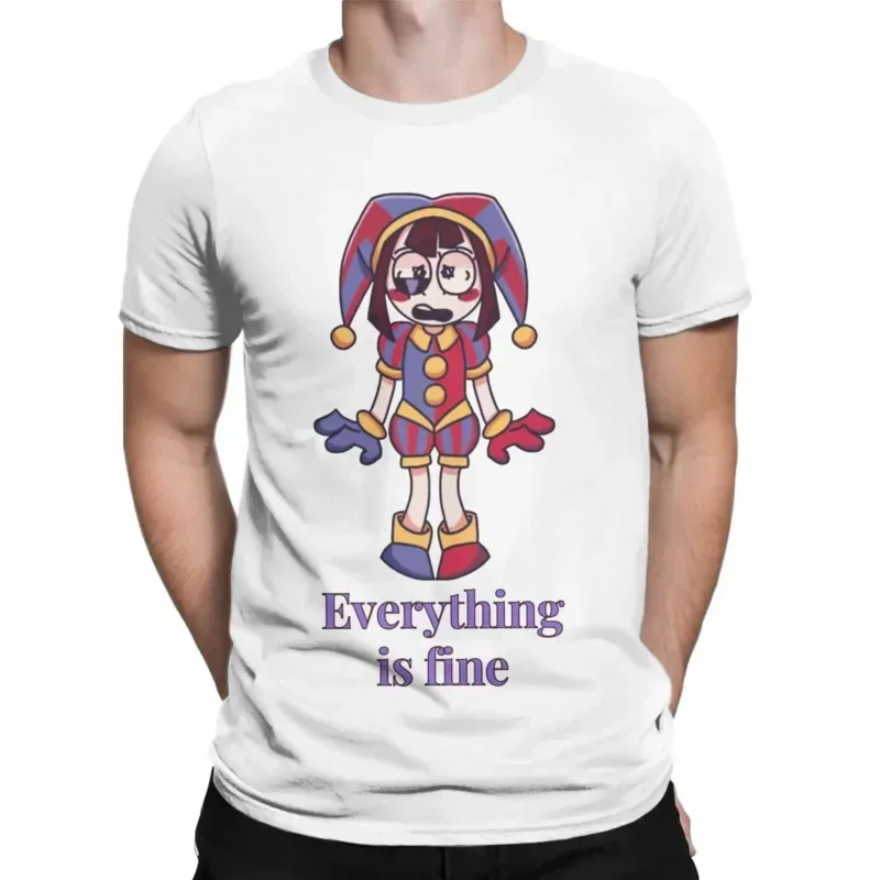 

Повседневные футболки The Amazing Digital Circus Everything Is Fine для мужчин с круглым вырезом, футболка из 100% хлопка Pomni, футболки с короткими рукавами, одежда