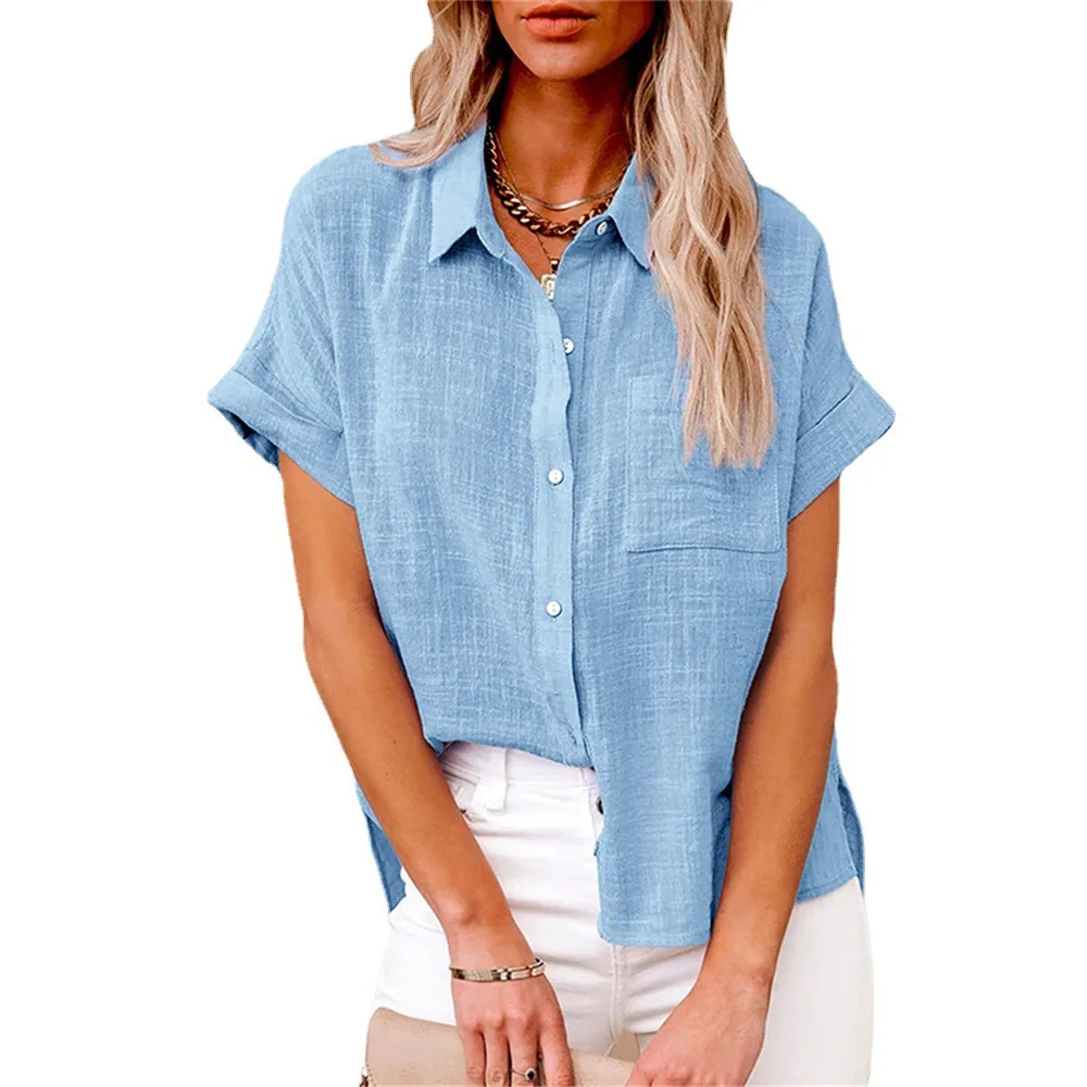 Solid Casual Loose Linen Shirts For Women 2023 Summer Vintage Oversized Shirts And Blouses Fashion Elegant Youth Female Tops