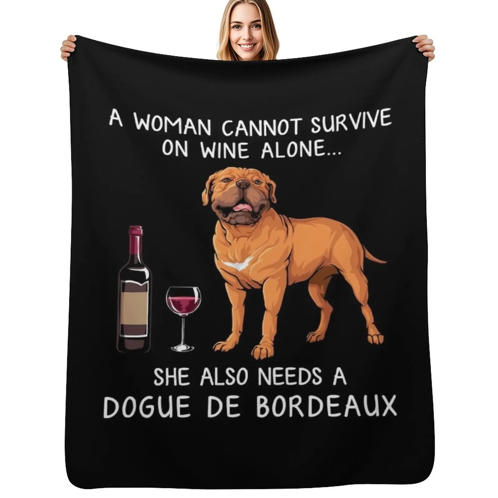 Cobertor com estampa de cachorro engraçado Dogue Bordeaux e vinho, elegante e quente, para sala de estar e quarto
