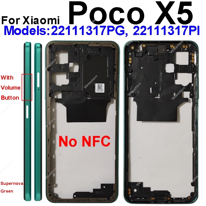Ramka środkowa do Xiaomi Poco X5 Poco X5 Pro z tylną pokrywą NFC Obudowa przedniej ramki Obudowa z przyciskami głośności Części naprawcze — zdjęcie produktu 5