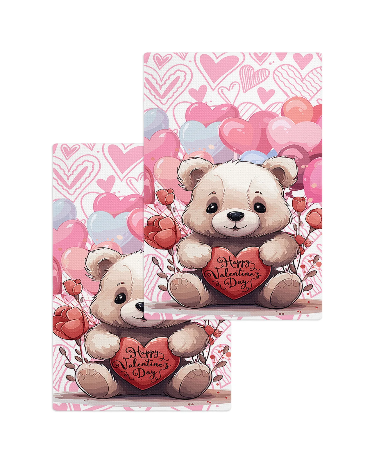 Valentine'S Day Balloon Love Doll Bear 30*30cm Waffle Microfiber Kitchen Towel Soft Cleaning Cloth Scouring Pad Wiping Rag