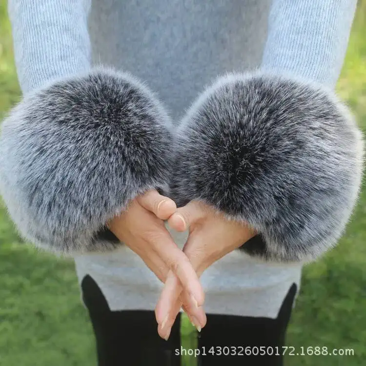Faux Fur Cuff Warmer Lady Natural Fur Sleeves For Women Furry Luxury Jackets Oversleeve High Quality Wrist Wristbands