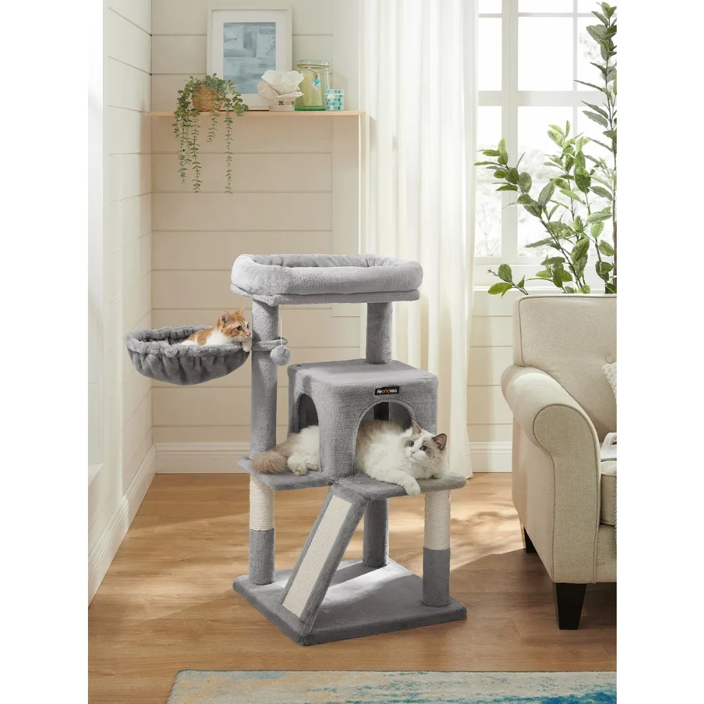 

Small Cat Tower With Widened Perch For Large Cats Indoor, Kittens, 37.8-Inch Multi-Level Cat Condo