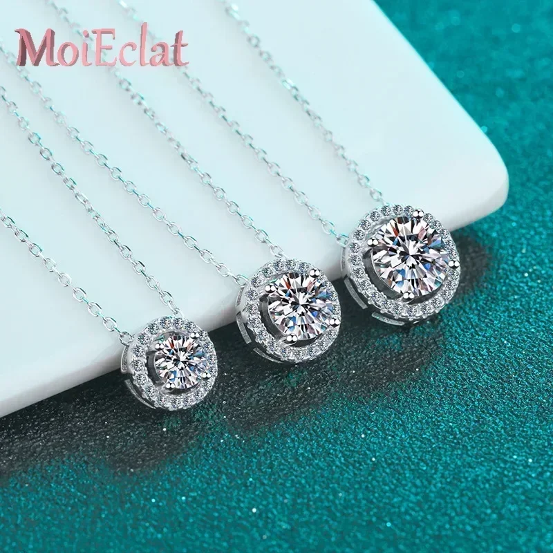MoiEclat Store Platinum PT950  0.5/1/2ct Moissanite Pendants Round Wrapped Necklace for Women, Round Cut Design Fine Jewelry