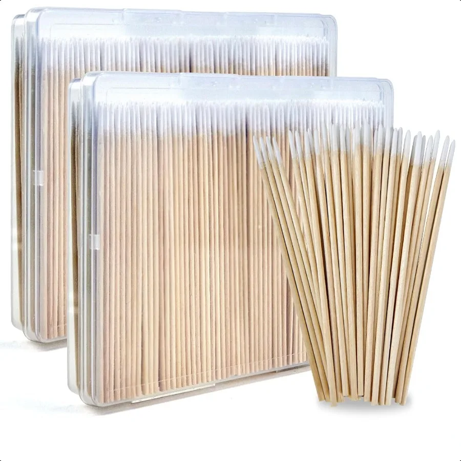 Tamponi di cotone a punta da 800 pezzi con custodia Tamponi di cotone con punta di precisione con bastoncini di legno Tamponi di cotone per microblading da 4 pollici Mi