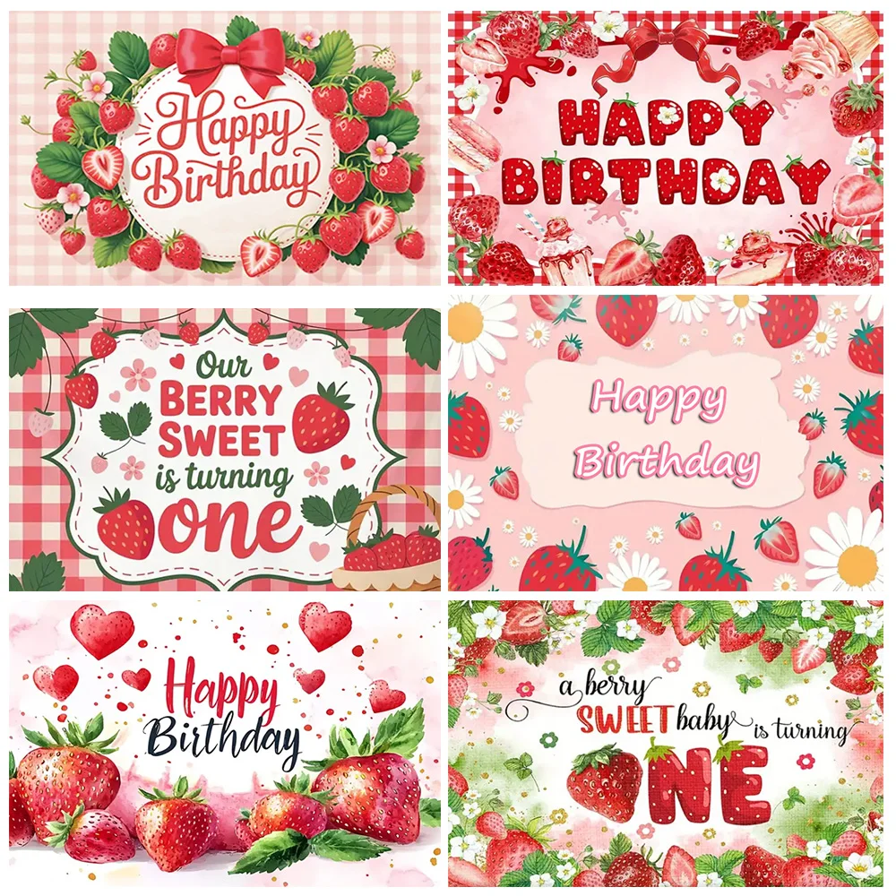 

Strawberry Background Banner Fruit Ballon Backdrop Supplies Pink Girl Birthday Party Decorations Baby Shower Photography Props