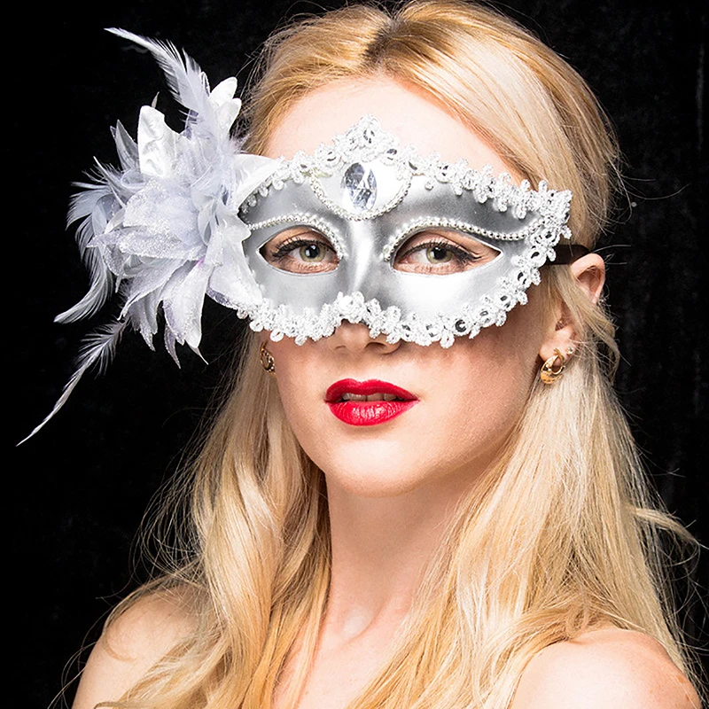 

1Pc Women Half Face Mask Masquerade Flowers Princess Eyewear Costume Cosplay Female Feather Mask Party Performance Supplies