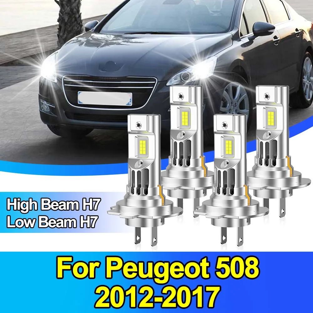 

2/4 шт. светодиодные лампы H7 для автомобиля, ближний/дальний свет, для Peugeot 508 2010-2017, ультраяркие лампы для фар