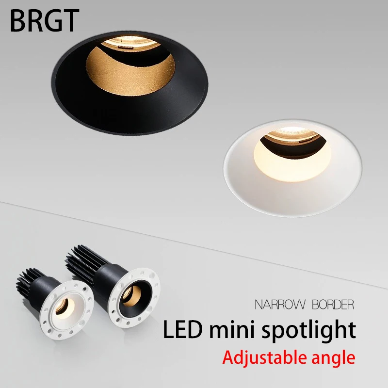 

Borderless Led Mini Spotlight 3W 7W COB Spot Light Adjustable Angle Foco White Black Small Lamp For Living Room Cabinet Home