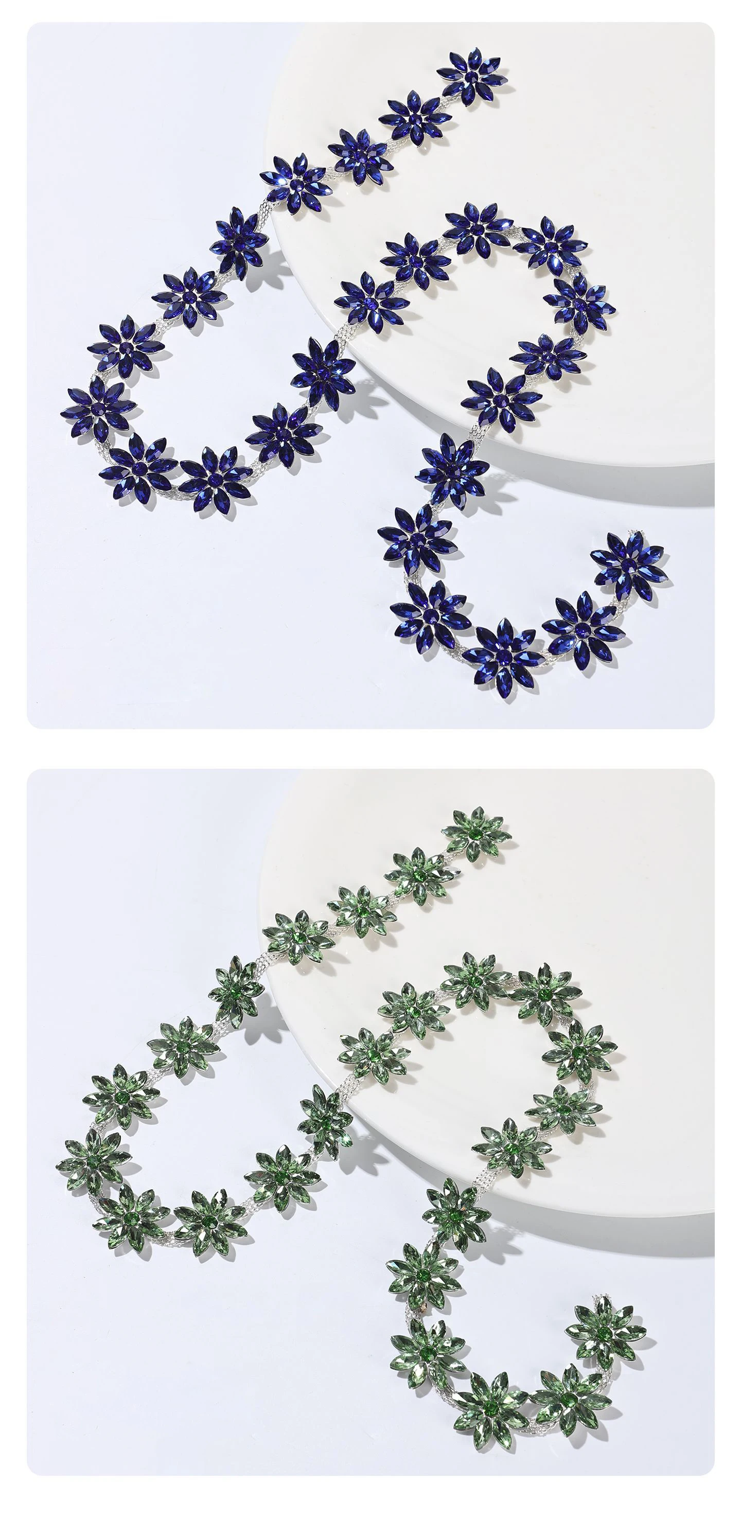 5 Yards Strass-Kette Kristall-Diamant-Zubehör DIY-Bastelzubehör Geschenke Dekoration Blumenförmiges Strass-Band Nähzubehör – Detail 7