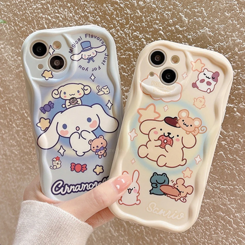 Sanrio Cinnamoroll Phone Case FoR Samsung Galaxy S23 S22 Ultra S21 S20 FE A14 A24 A25 A23 A33 A53 A34 A54 Wavy Edge Soft Cover