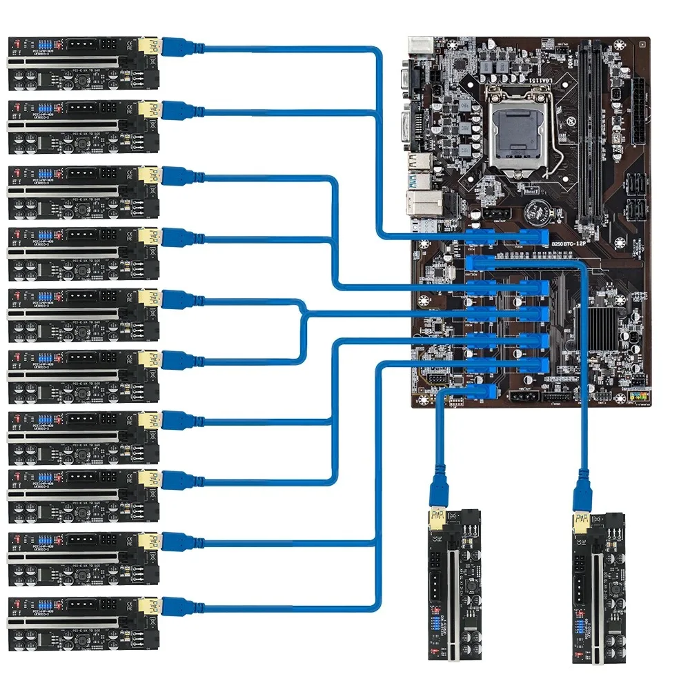 6 Pcs VER010-X PLUS PCIE 1X to 16X SATA+6Pin+4Pin USB3.0 Graphics Extension Cable Riser Card for Bitcoin Mining