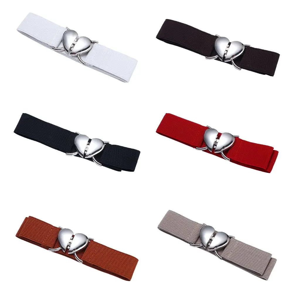 Exquisite Elegant High Quality Girl Metal Love Heart Buckle Waist Accessories Elastic Belts Waistband Thin Belts