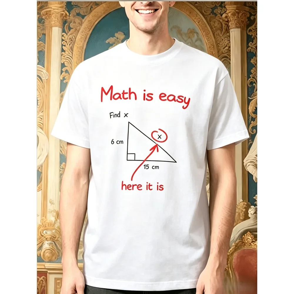 Men Cotton Tee Funny Math Find X Graphic Short Sleeve Crew Neck Casual Street T Shirt For Teacher Student Fans Summer Daily Tops