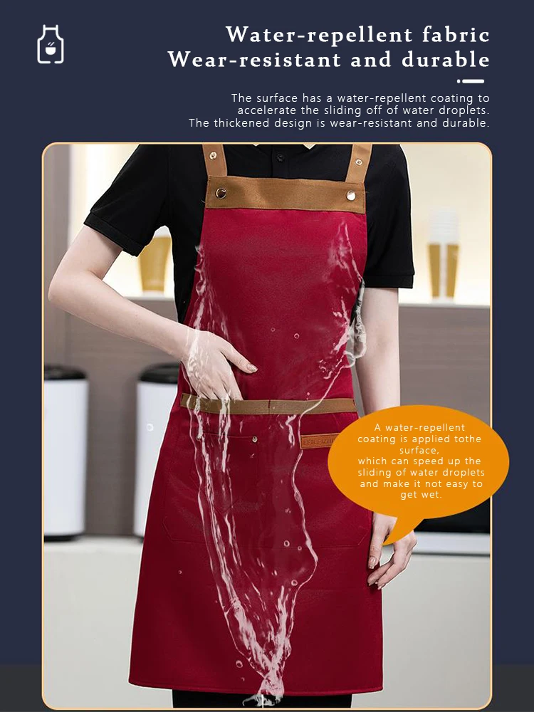 ผ้ากันเปื้อนผ้าฝ้ายแคนวาสแบบไขว้หลังสำหรับงานหนัก - ชุดทำงานกันน้ำและน้ำมันสำหรับร้านกาแฟ ร้านอาหาร ร้านเบเกอรี่ และร้านชานมไข่มุก