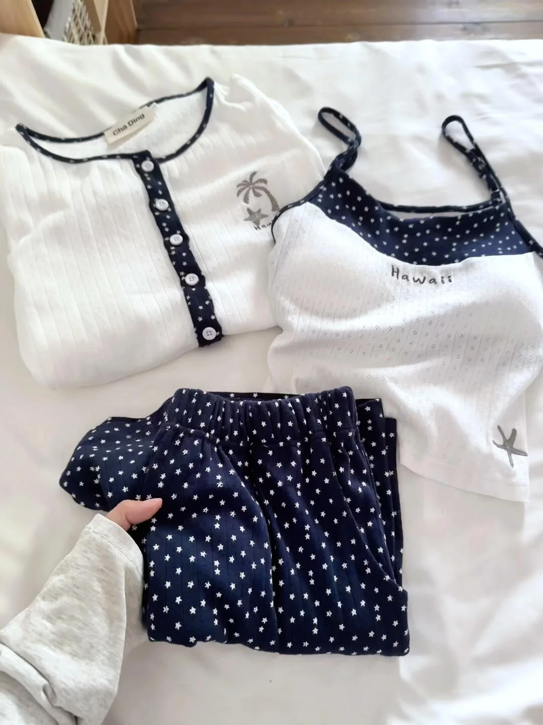 chawang-2026-new-hawaii-coconut-tree-spring-summer-sleepwear-girl's-chest-pad-strap-three-piece-set-home-clothes-cotton-comfo