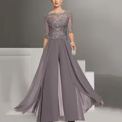 Er mei elegante Frauen Kleider eine Linie Chiffon Spitze Kleid bodenlangen Fluss Mutter Kleider Roben invitée Mariage 2024