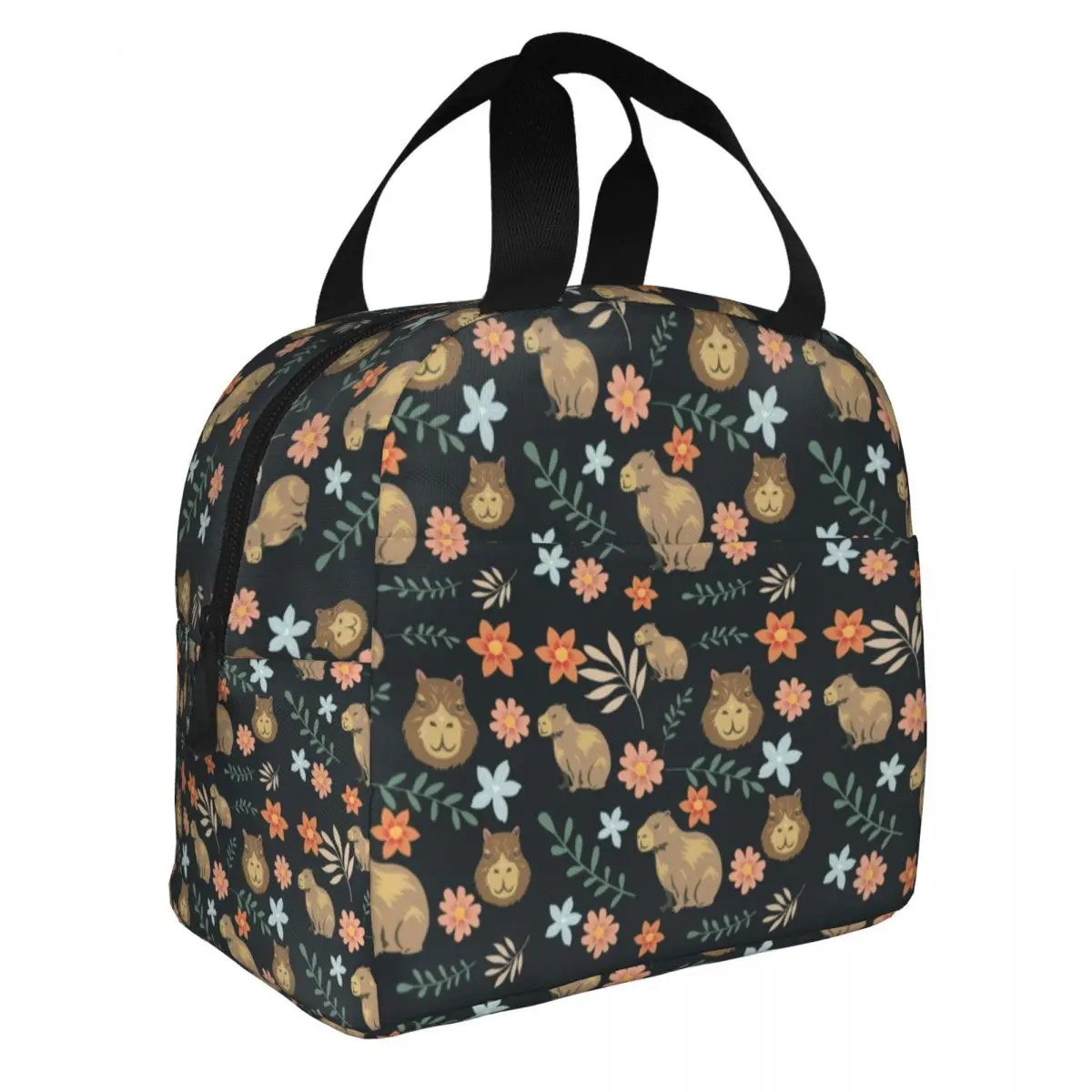 Bolsa de almuerzo con aislamiento Floral Kawaii Capybara, contenedor de comida grande para amantes de los animales, bolsa de almuerzo de mano, bolsa de viaje para la universidad