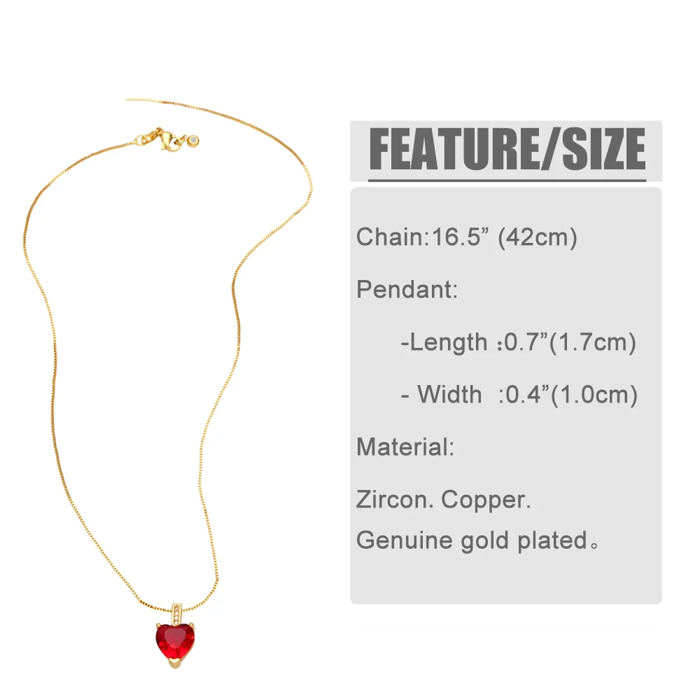 FLOLA Mini Crystal Heart Necklace for Women Copper Gold Plated Box Chain Necklace Cubic Zircon Jewelry Party Gifts nkeb370