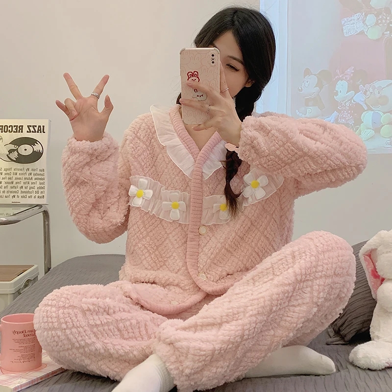 

Пижамные комплекты для пар: женская кашемировая одежда для сна в западном стиле, домашняя одежда для отдыха с V-образным вырезом и рукавом три четверти