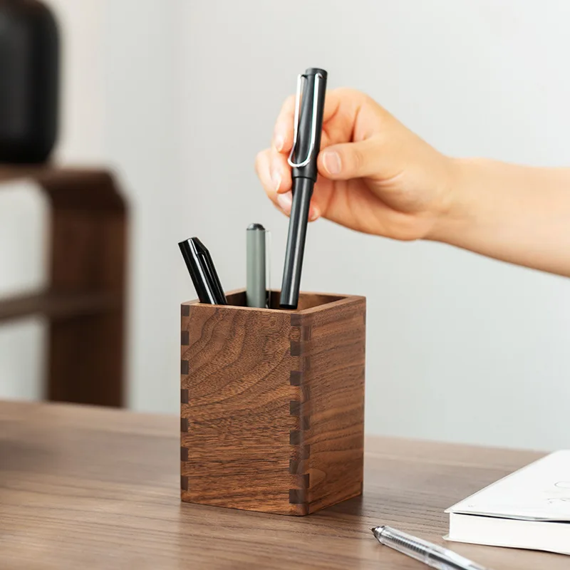Black walnut wooden pen holder creative solid wood storage box office desktop ornament modern simple student