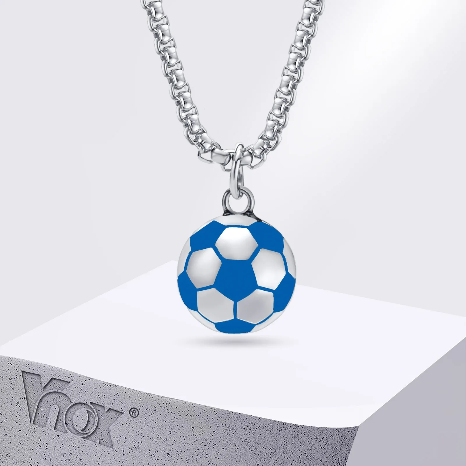 Vnox Lucky-collares con colgante de fútbol 3D para hombres y niños, Collar de acero inoxidable, regalo de la suerte para amantes de los deportes de los atletas del hijo