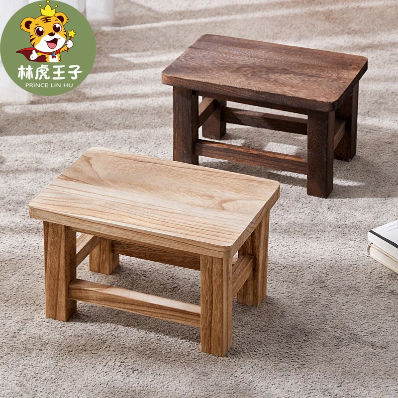 All Solid Wood High-looking Small Stool for Home Living Room Retro Shoe Changing Stool Coffee Table Stool Children\'s Small Bench