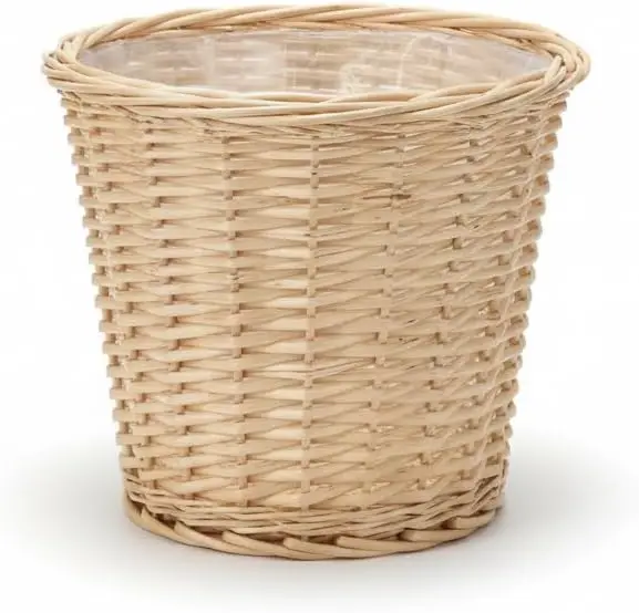 

Handwoven Willow Wicker Waste Basket with Plastic Liner, Tapered Design for Small Spaces, Durable and Easy to Clean