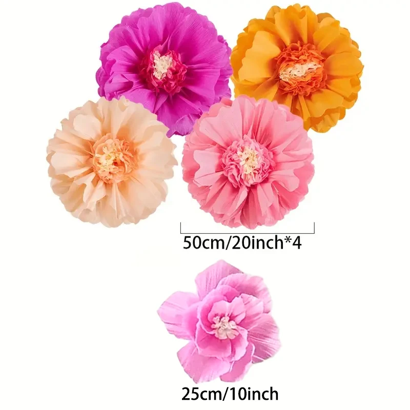 5-teiliges Set mit riesigen rosa Seidenpapierblumen für Partys, 20 Zoll (ca. 50,8 cm) Frühlings-/Sommer-Geburtstagsparty-Dekoration, für den Frühlings- und Geburtstagsgebrauch – Detail 6