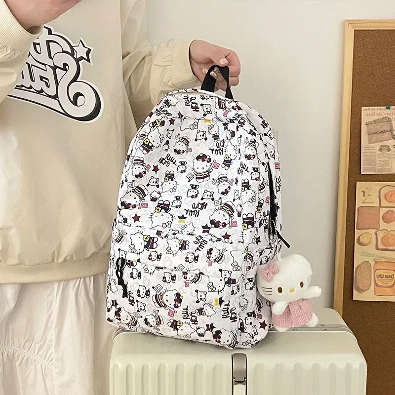 Sanrio HelloKitty Cute Cartoon Girl Duża pojemność Prosty styl college\'u Studenci Nastolatki Plecak kampusowy Plecak do szkoły średniej